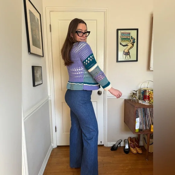 Vintage Blue Toned Crochet Cardigan - Picture 4 of 8